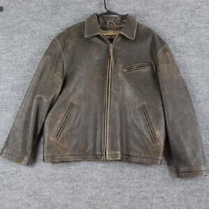 Vintage Andrew Marc Jacket Men XL Studio Wilsons Leather Brown Moto Distressed